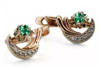 Russisch 14K Rose Weiß Gold Emerald Diamanten Ohrringe Russische Sowjetische Jahrgang Stil ved093rw-em
