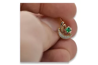 Russian 14K Rose White Gold Emerald diamonds earrings Russian Soviet Vintage style ved093rw-em