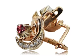 Russian 14K Rose White Gold Ruby diamonds earrings Russian Soviet Vintage style ved093rw-rb