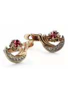 Russian 14K Rose White Gold Ruby diamonds earrings Russian Soviet Vintage style ved093rw-rb