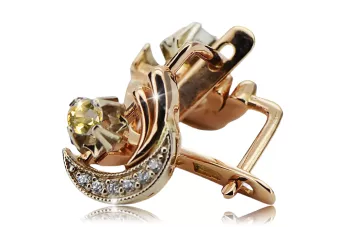 Russian 14K Rose White Gold Peridot diamonds earrings Russian Soviet Vintage style ved093rw-yp