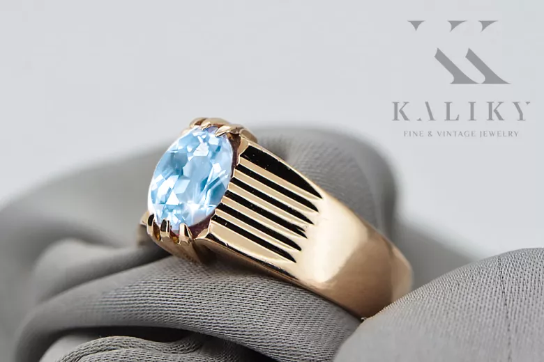 Originalus 14k rožinio aukso vintage Akvamarinas Žiedas Vintažiniai amatai vrc007r