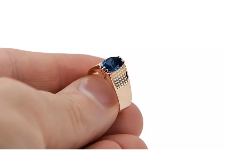 Сапфир Оригинално ретро 14k розово злато Пръстен Винтидж крафт vrc007r