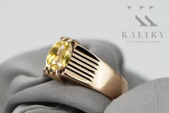 Żółty Perydot Oryginalny wyrób Vintage 14k z różowego złota Pierścionek Vintage Biżuteria vrc007r