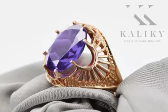 Rusiškas sovietinis rožinio 14 karatų 585 aukso aleksandrito, rubino, smaragdo, safyro, cirkonio žiedas vrc014