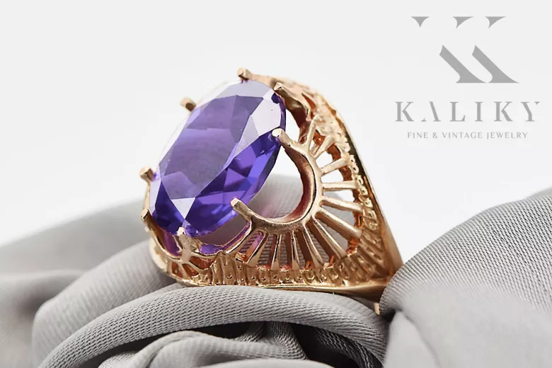 Russian Soviet rose 14k 585 gold Alexandrite Ruby Emerald Sapphire Zircon ring  vrc014