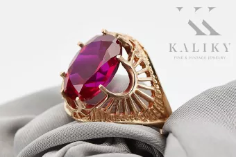 Žiedas Rubinas Originalus 14k rožinio aukso vintage Vintažiniai papuošalai vrc003r