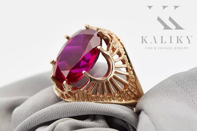 Joyería vintage Anillo Rubí Oro rosa antiguo original de 14k vrc003r
