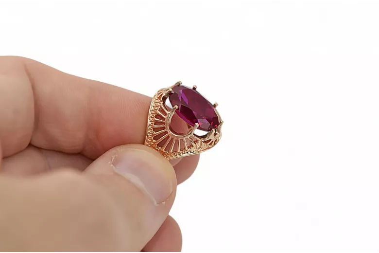 Rubin Oryginalny wyrób Vintage 14k z różowego złota Pierścionek Styl Vintage vrc003r