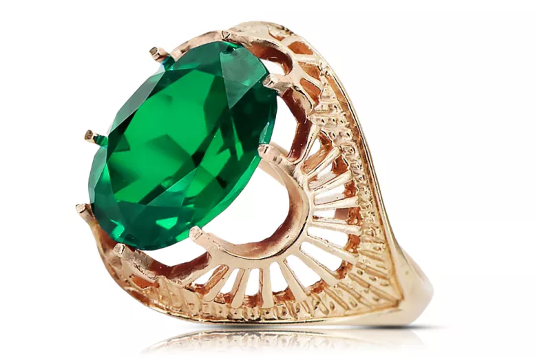 Anneau Émeraude Or rose 14 carats vintage d'origine Artisanat vintage vrc003r