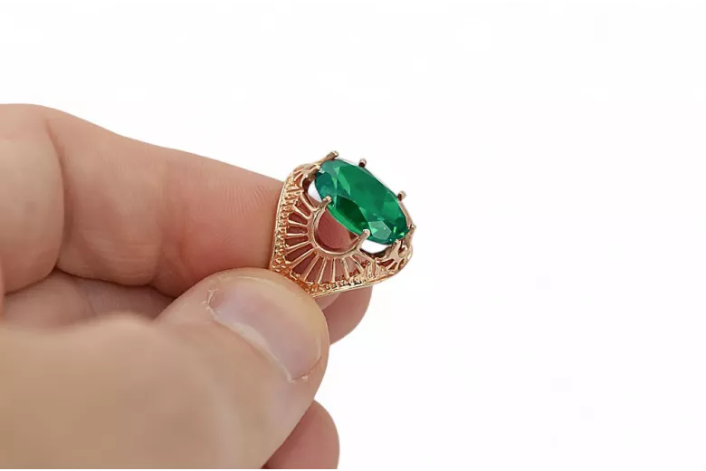 Anneau Émeraude Or rose 14 carats vintage d'origine Artisanat vintage vrc003r