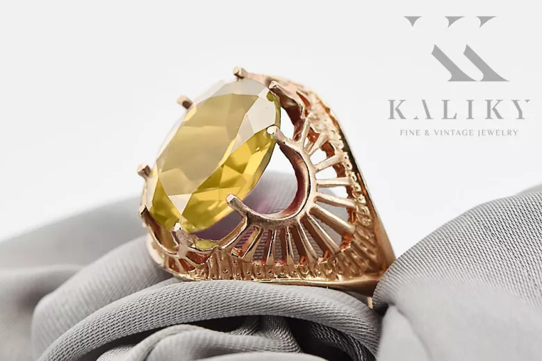 Vintažinis stilius Žiedas Geltonasis peridotas Originalus 14k rožinio aukso vintage vrc003r