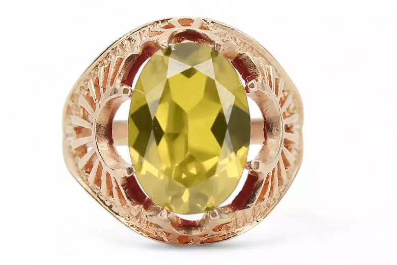 Péridot jaune Or rose 14 carats vintage d'origine Anneau Style vintage vrc003r