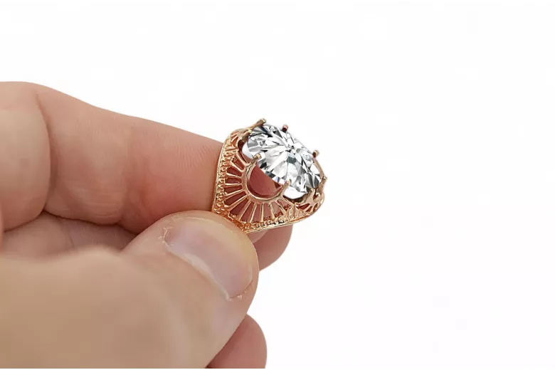 Anillo Artesanía vintage Circón Oro rosa antiguo original de 14k vrc003r