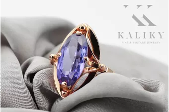 Оригинално ретро 14k розово злато Александрит Пръстен Винтидж крафт vrc047r