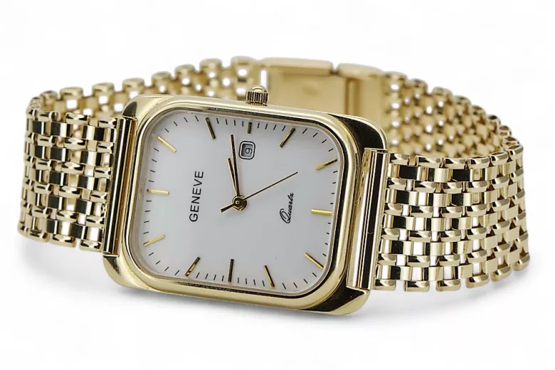 Gold men's watch Geneve ★ zlotychlopak.pl ★ Gold purity 585 333 Low Price!