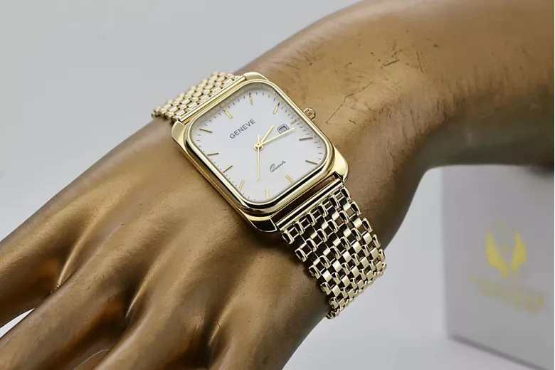 Gold men's watch Geneve ★ zlotychlopak.pl ★ Gold purity 585 333 Low Price!