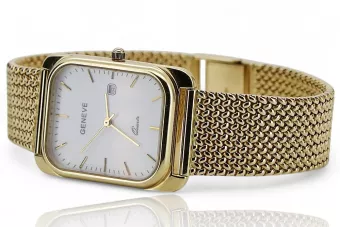 Gelb 14 Karat 585 Gold Herren Geneve Watch Weiß Zifferblatt MW001YDW & MBW021Y