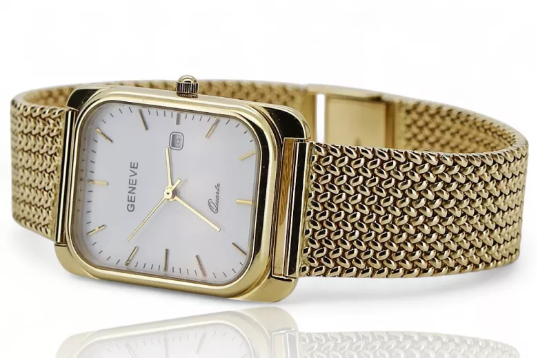 الأصفر 14k 585 Gold Men's Geneve Watch اطباء أبيض MW001YDW & MBW021Y