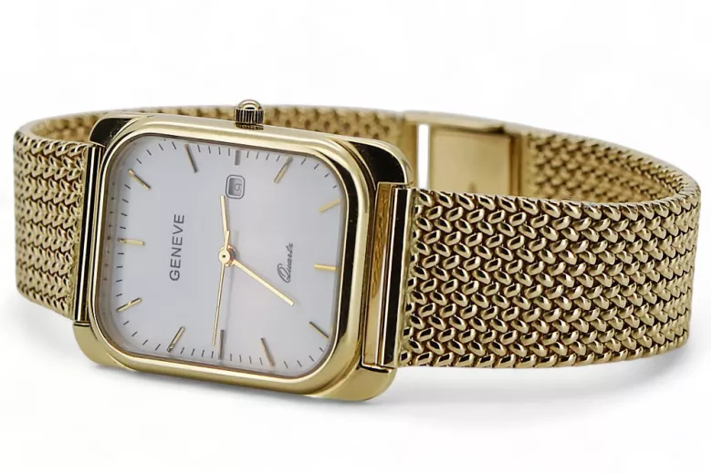 الأصفر 14k 585 Gold Men's Geneve Watch اطباء أبيض MW001YDW & MBW021Y