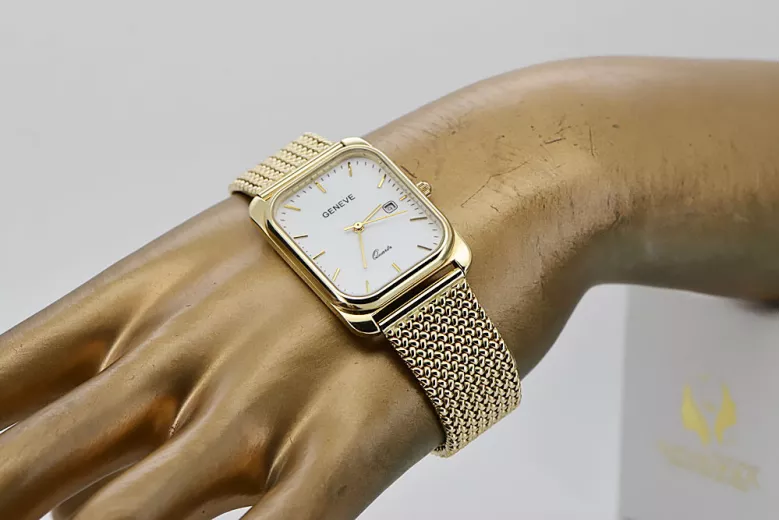 الأصفر 14k 585 Gold Men's Geneve Watch اطباء أبيض MW001YDW & MBW021Y