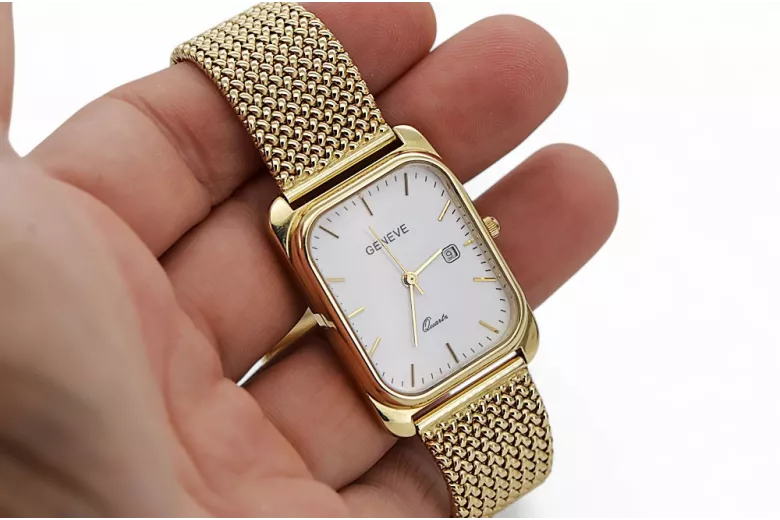 الأصفر 14k 585 Gold Men's Geneve Watch اطباء أبيض MW001YDW & MBW021Y