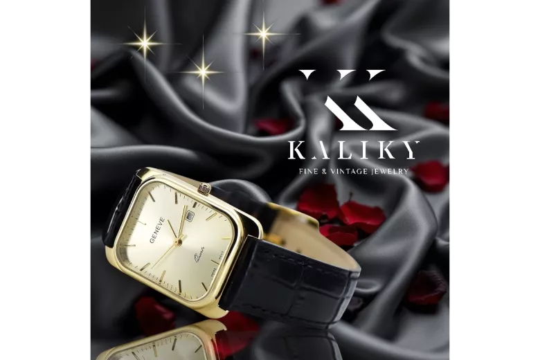 Gelb 14 Karat 585 Gold Herren Geneve Watch Weiß Zifferblatt MW001YDW & MBW021Y