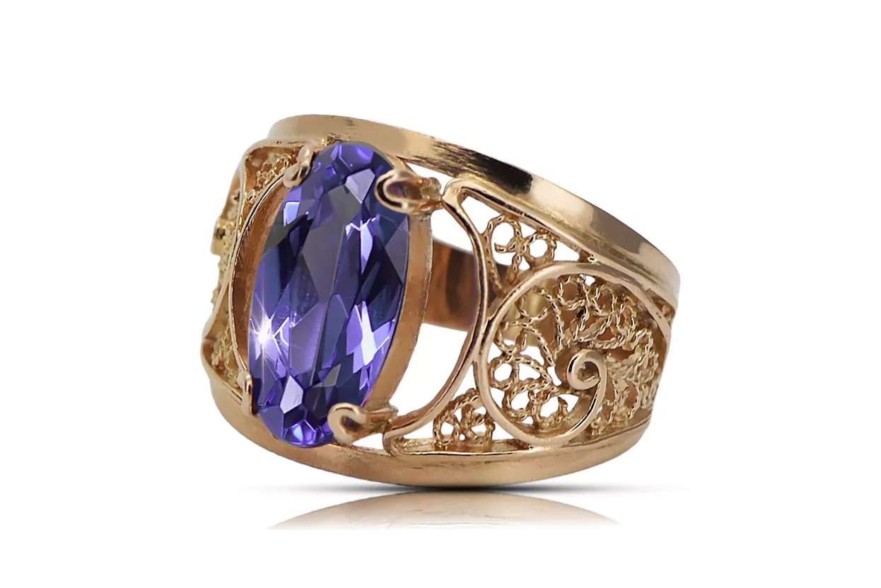 Russian Soviet rose 14k 585 gold Alexandrite Ruby Emerald Sapphire Zircon ring  vrc014