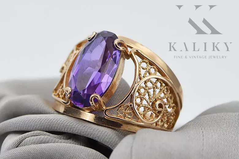 Russian Soviet rose 14k 585 gold Alexandrite Ruby Emerald Sapphire Zircon ring  vrc014