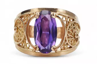 Rusiškas sovietinis rožinio 14 karatų 585 aukso aleksandrito, rubino, smaragdo, safyro, cirkonio žiedas vrc014