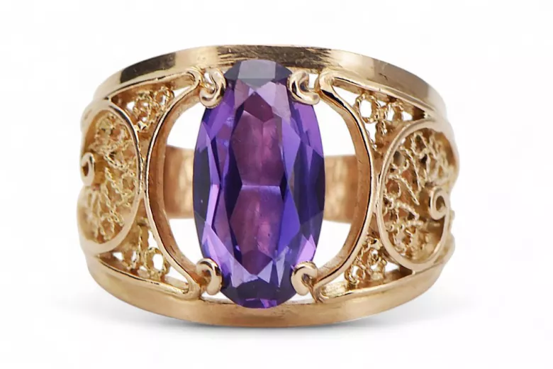 Russian Soviet rose 14k 585 gold Alexandrite Ruby Emerald Sapphire Zircon ring  vrc014