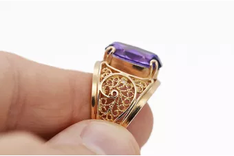 Rusiškas sovietinis rožinio 14 karatų 585 aukso aleksandrito, rubino, smaragdo, safyro, cirkonio žiedas vrc014