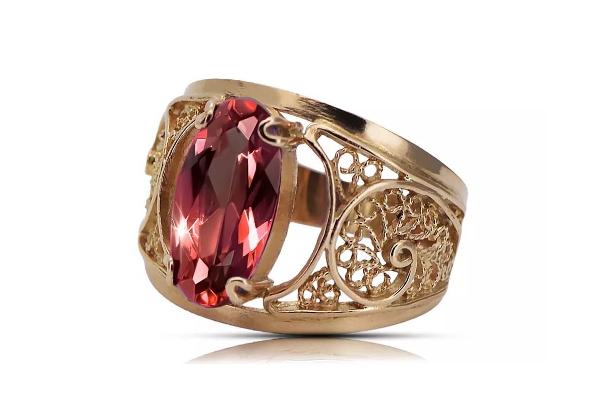 Anillo Rubí Oro rosa antiguo original de 14k Estilo vintage vrc057r
