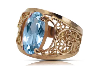 Estilo vintage Anillo Aguamarina Oro rosa antiguo original de 14k vrc057r