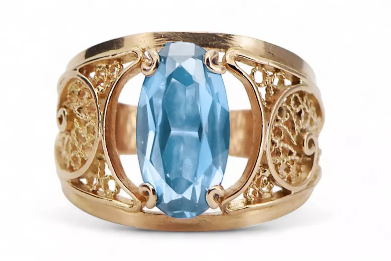 Originalus 14k rožinio aukso vintage Akvamarinas Žiedas Vintage vrc057r