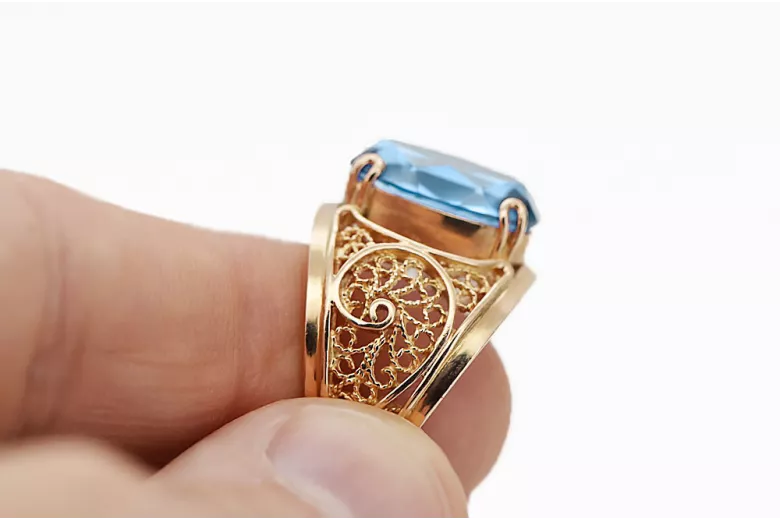 Originalus 14k rožinio aukso vintage Akvamarinas Žiedas Vintage vrc057r