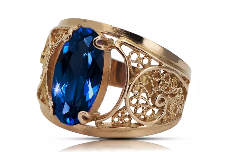 Joyería vintage Anillo Zafiro Oro rosa antiguo original de 14k vrc057r