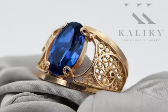 Joyería vintage Anillo Zafiro Oro rosa antiguo original de 14k vrc057r