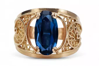 Joyería vintage Anillo Zafiro Oro rosa antiguo original de 14k vrc057r