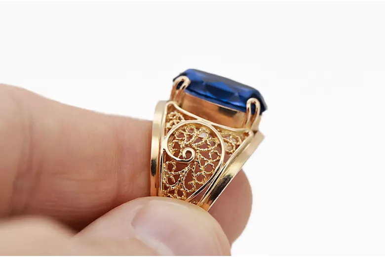 Pierścionek Vintage Szafir Oryginalny wyrób Vintage 14k z różowego złota vrc057r