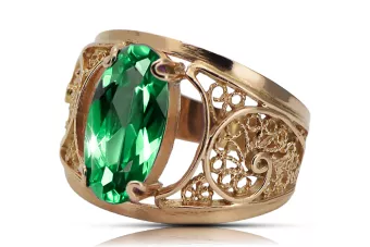 Artisanat vintage Anneau Émeraude Or rose 14 carats vintage d'origine vrc057r