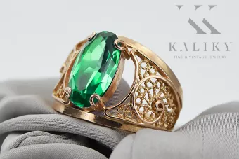 Artisanat vintage Anneau Émeraude Or rose 14 carats vintage d'origine vrc057r