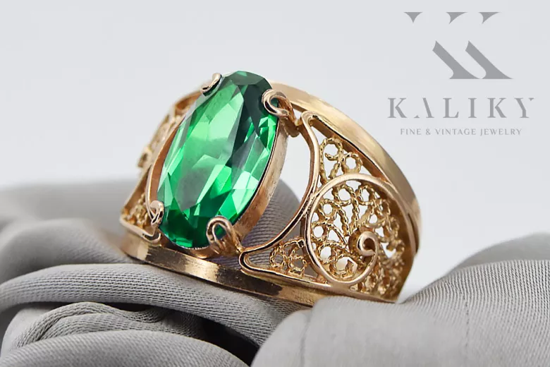 Ring Vintage Handwerk Smaragd Originales Vintage-Roségold aus 14 Karat vrc057r