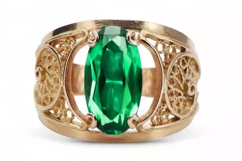 Originalus 14k rožinio aukso vintage Smeraldai Žiedas Vintažiniai amatai vrc057r