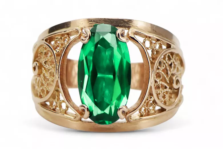 Ring Vintage Handwerk Smaragd Originales Vintage-Roségold aus 14 Karat vrc057r