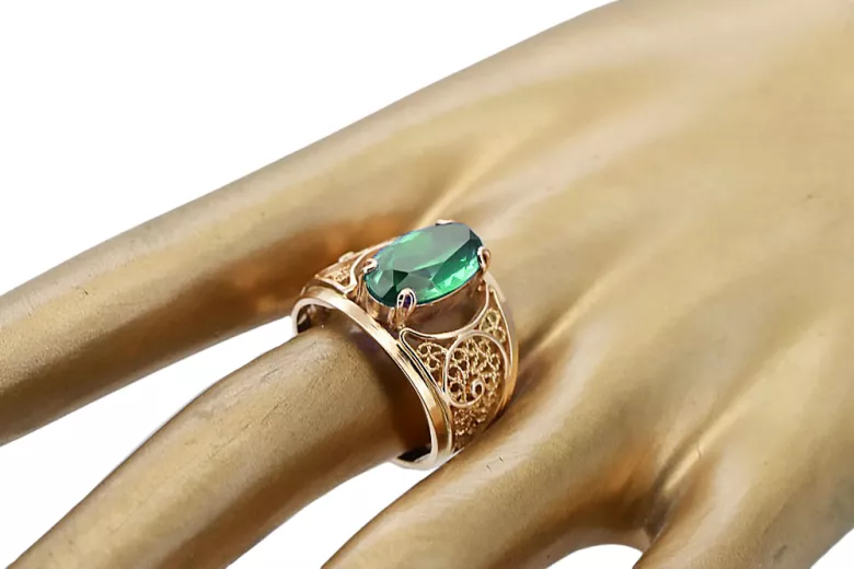Ring Vintage Handwerk Smaragd Originales Vintage-Roségold aus 14 Karat vrc057r