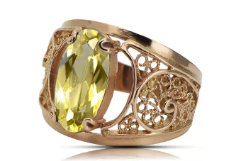 Vintage Anneau Péridot jaune Or rose 14 carats vintage d'origine vrc057r