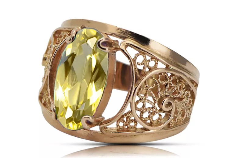 Originalus 14k rožinio aukso vintage Geltonasis peridotas Žiedas Vintažiniai amatai vrc057r