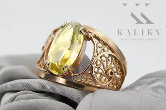 Peridoto amarillo Oro rosa antiguo original de 14k Anillo Vintage vrc057r