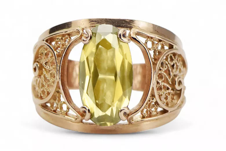 Originalus 14k rožinio aukso vintage Geltonasis peridotas Žiedas Vintažiniai amatai vrc057r